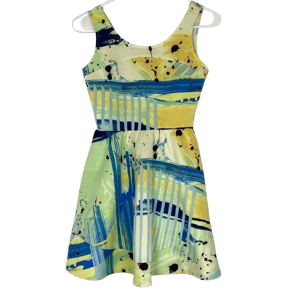 Aqua Brand Retro Fit & Flare Mini Dress Small Geometric Print Skater Barbie Core